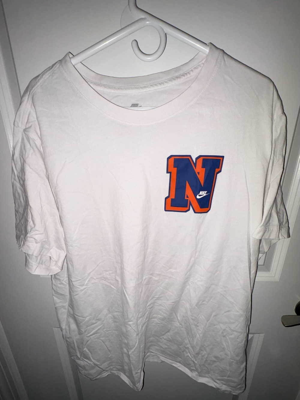 Nike Men’s White Short-Sleeve Tee with Orange & Navy Block 'N'